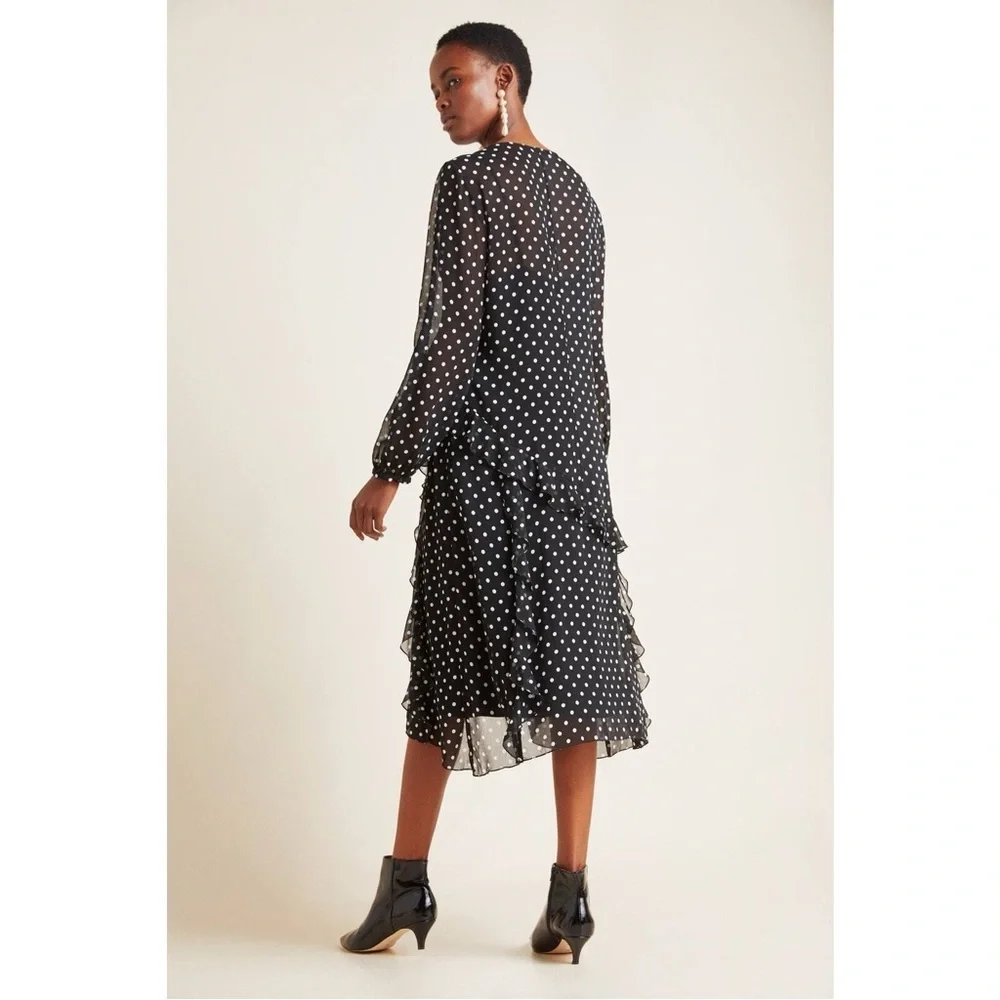 Anthropologie Black and White Polka Dot Long Sleeve Dress - Picture 4 of 7
